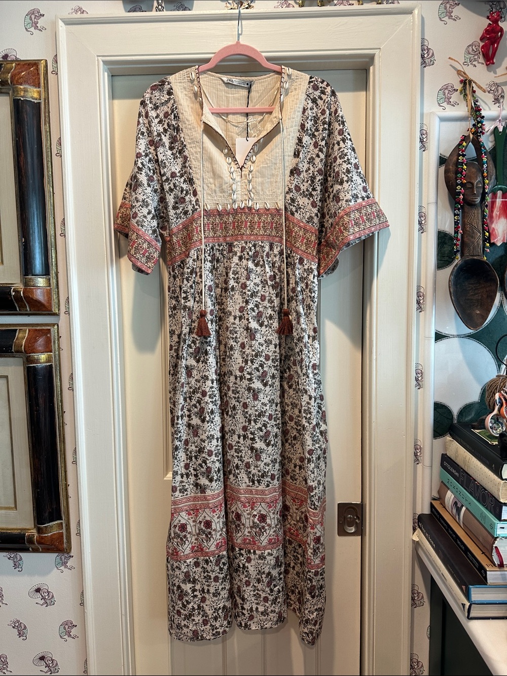 Zara Cowrie Shell Embellished Maxi Dress